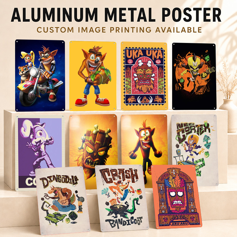 Arcade Quest - Crash Bandicoot Texturierte Poster Personalisiertes Aluminium-Metallschild